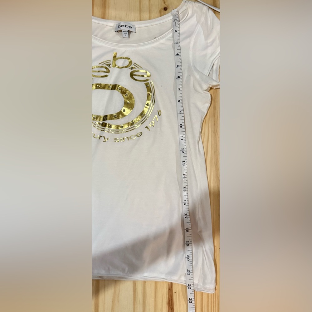 Bebe Women’s White Tee with Gold Accents - Picture 7 of 8